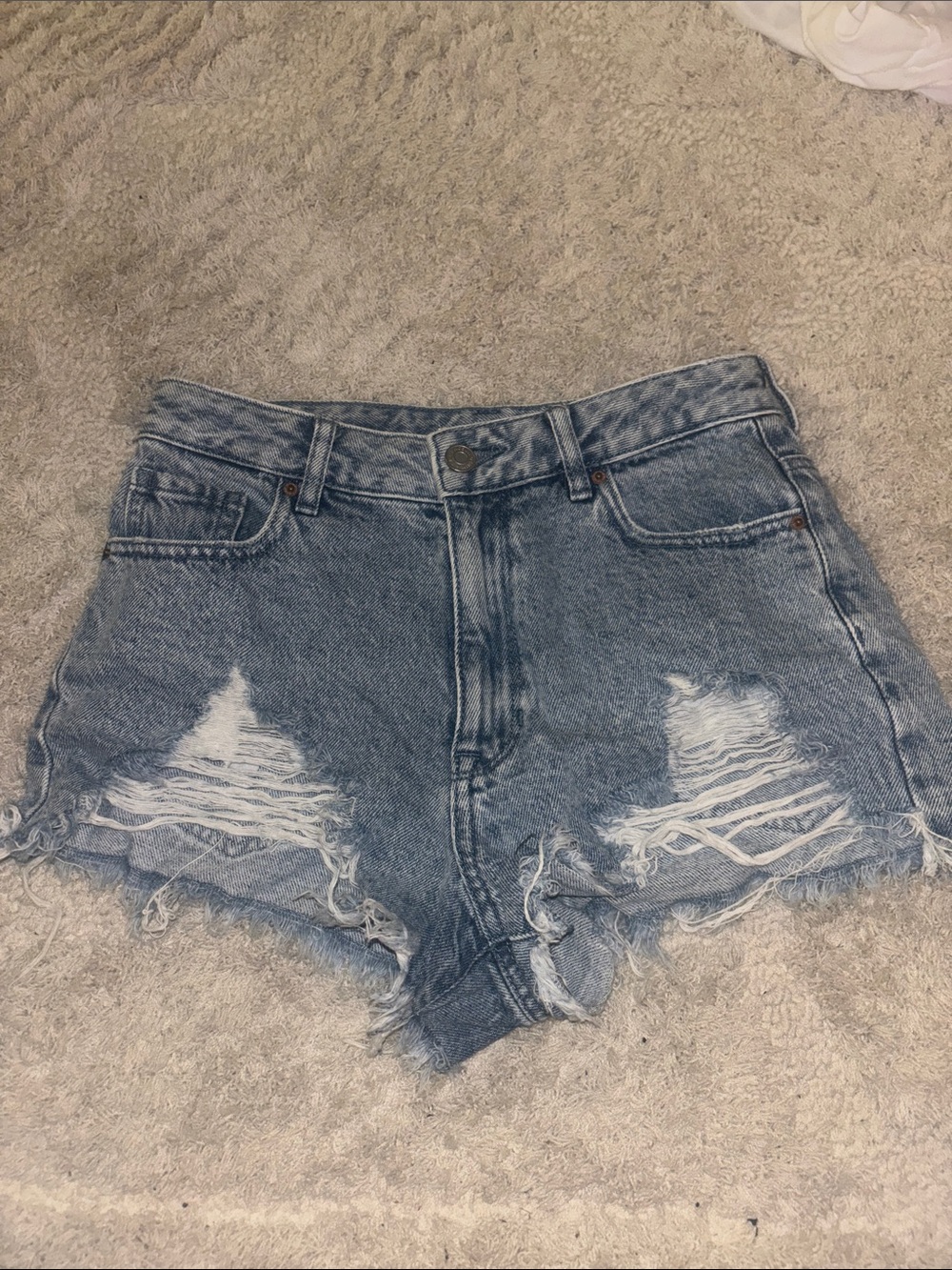 PacSun Distressed Light Blue High-Rise Denim Shorts